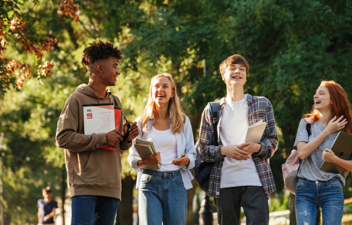 students laughing on campus