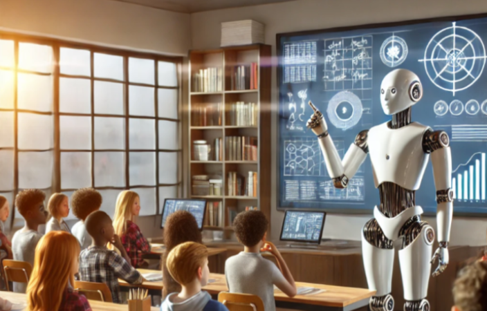 AI generated image of robot teaching a class
