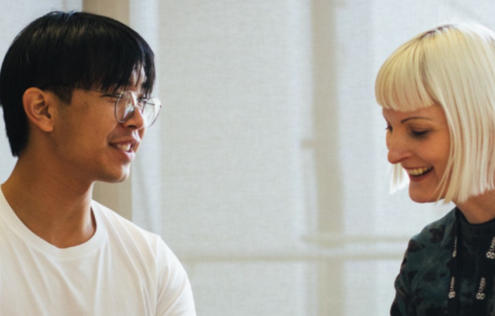 two students talking