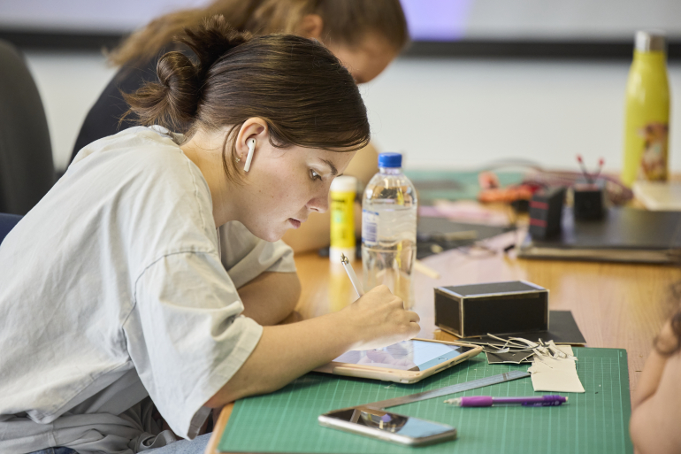 Student working in class