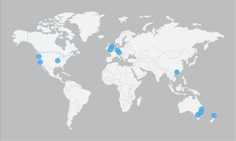 EF VTF global connections on a world map 
