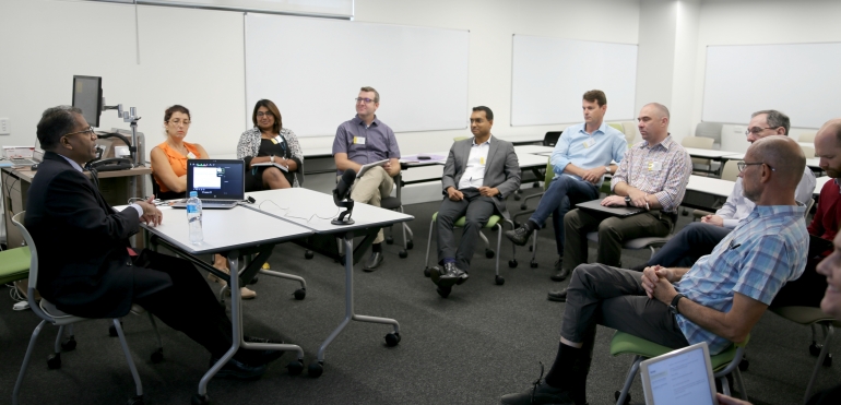 SEA Fellows with Kumar (Kumaralingam) Amirthalingam, Chair of the Teaching Academy, from the National University of Singapore (NUS)