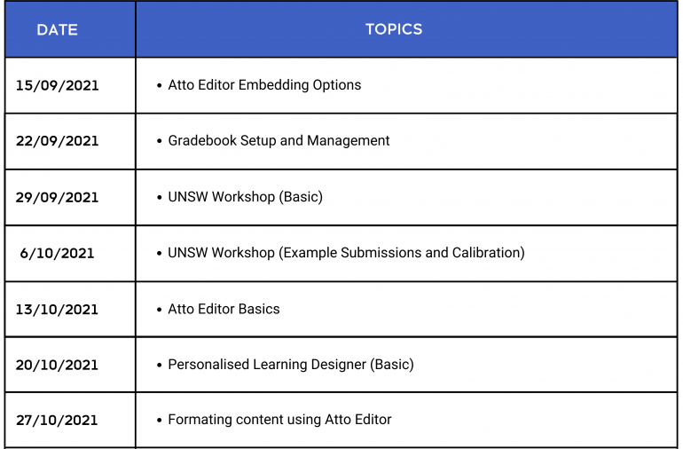 ETS sept oct timetable