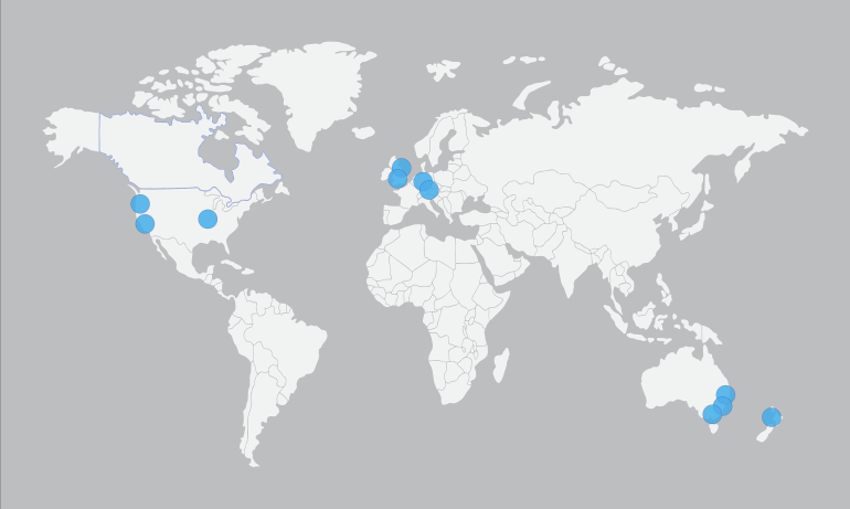 EF VTF global connections on a world map