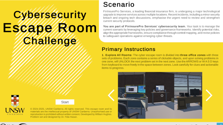 Landing page of escape room challenge