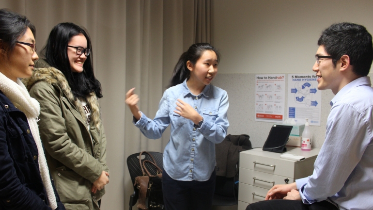 Students in communication skills training with simulated patients