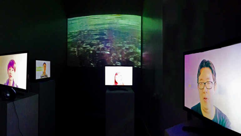 View of Multi Channel Video Installation, "Where will we be after we depart?" (2015) 