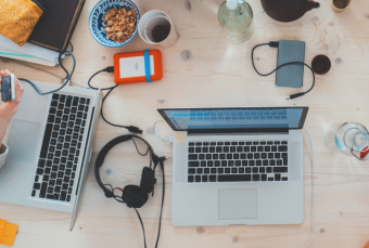 laptop and headphones on a table