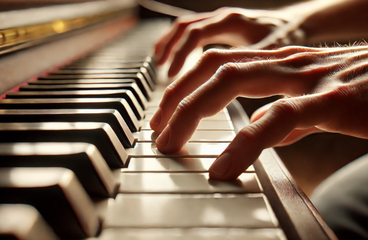Hands playing piano chords AI generated
