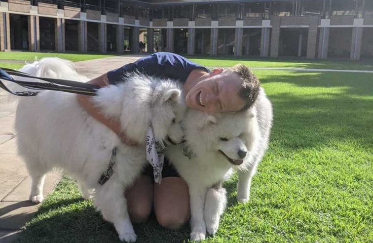 student with dog