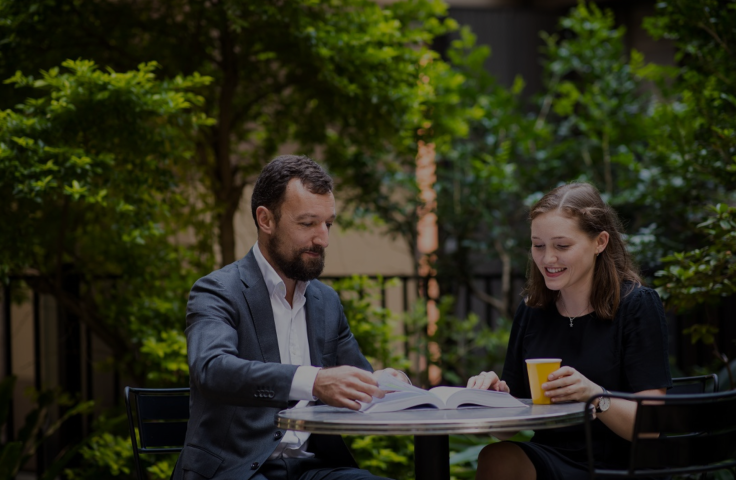 Two people talking