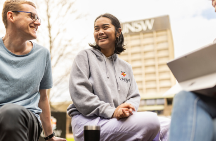 Students chatting outside UNSW Library