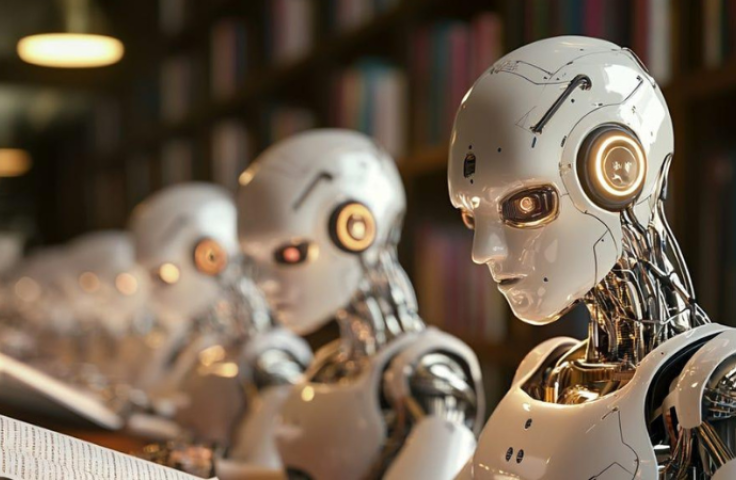 Image of robots reading, AI generated