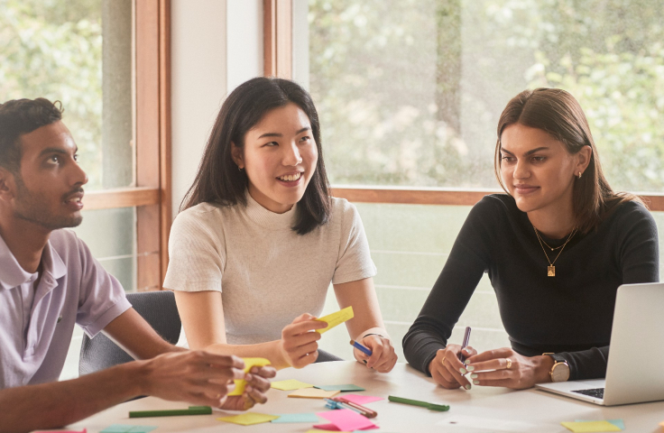 3 students from diverse background working together