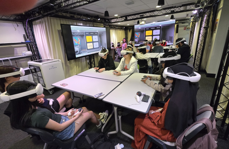 Students with VR headsets in classroom