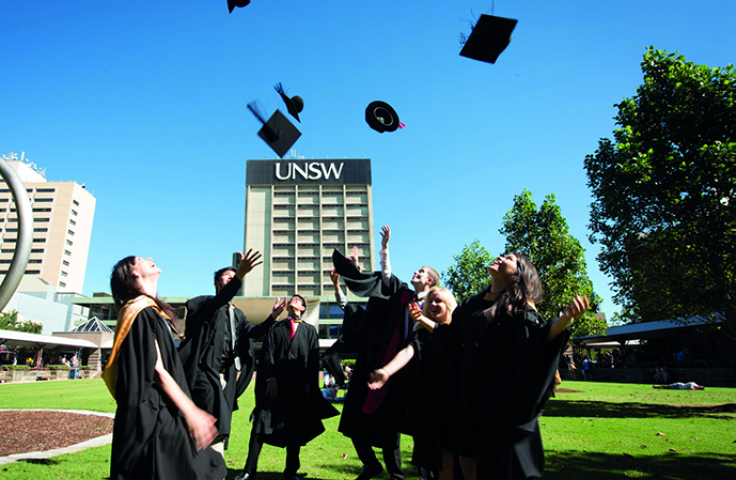 Graduates throwing their mortarboards